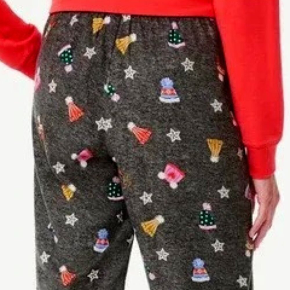 JOYSPUN Holiday Pattern Charcoal Grey Heather Pants w/ Pockets SZ XL (16-18)~NEW - Picture 2 of 5